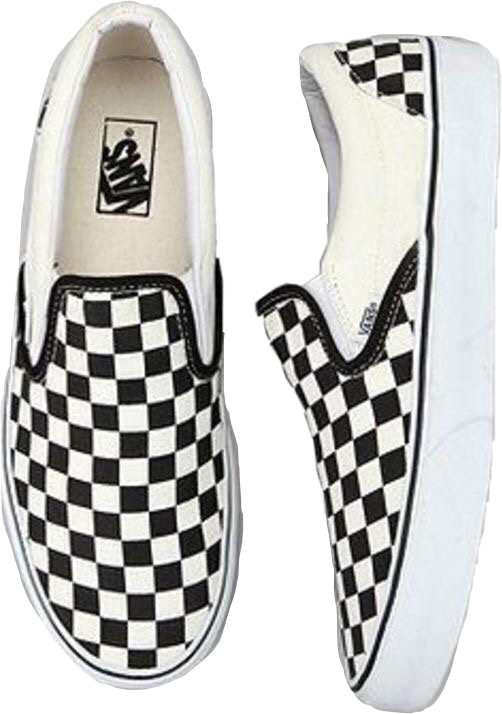 Vans 桌布 壁紙 — 兩雙白色 slip-on 運動鞋，帶經典黑白棋盤格圖案，顯示在透明背景上。