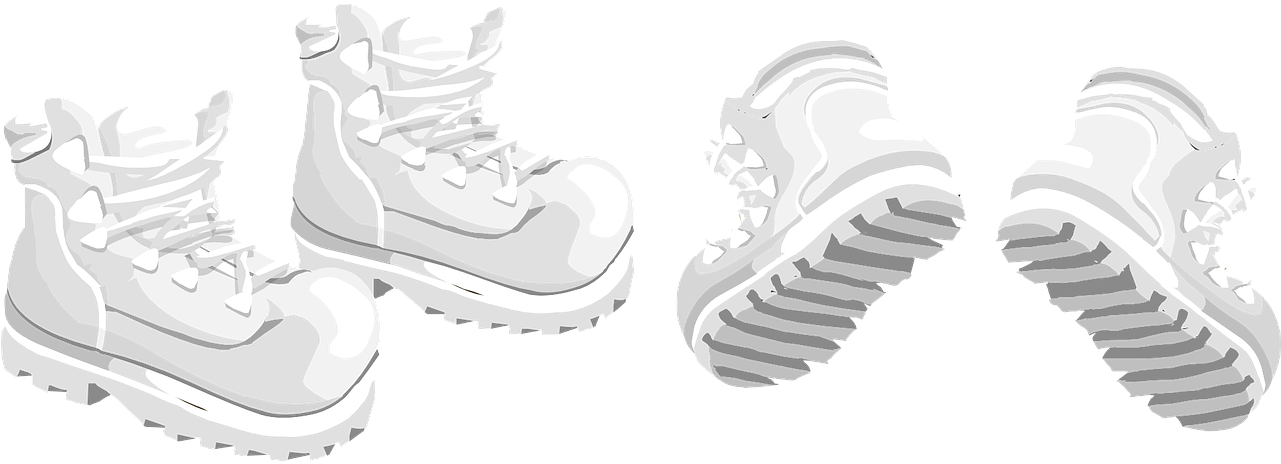 Shoe 桌布 壁紙 — 兩雙白色高筒登山靴，展示正面和底部視圖，配有鞋帶和堅固鞋底。