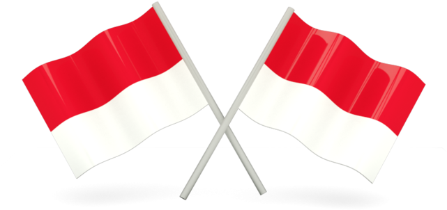 Flag 桌布 壁紙 — 兩面紅白印尼國旗在純黑背景上動態交叉。