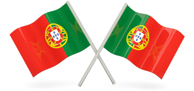 Portugal 桌布 壁紙 — 兩面飄揚的葡萄牙國旗在帶有光澤布料紋理的黑色背景上交錯。