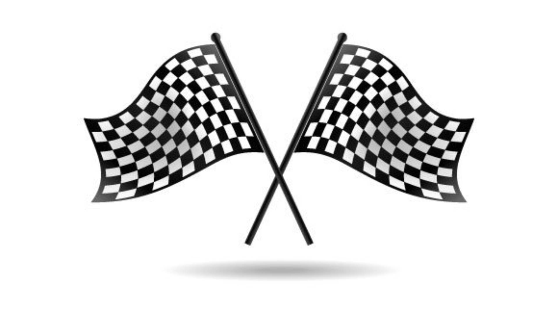 Checkered Flag 桌布 壁紙 — 兩面黑白格紋賽車旗在純白色背景上交錯，帶有柔和陰影。