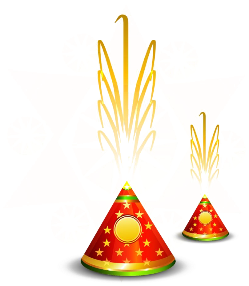 Festival 桌布 壁紙 — 兩頂節日紅色派對帽，帶有金色星星和綠色飾邊，在帶有白色星爆圖案的黑色背景上射出金色火花。