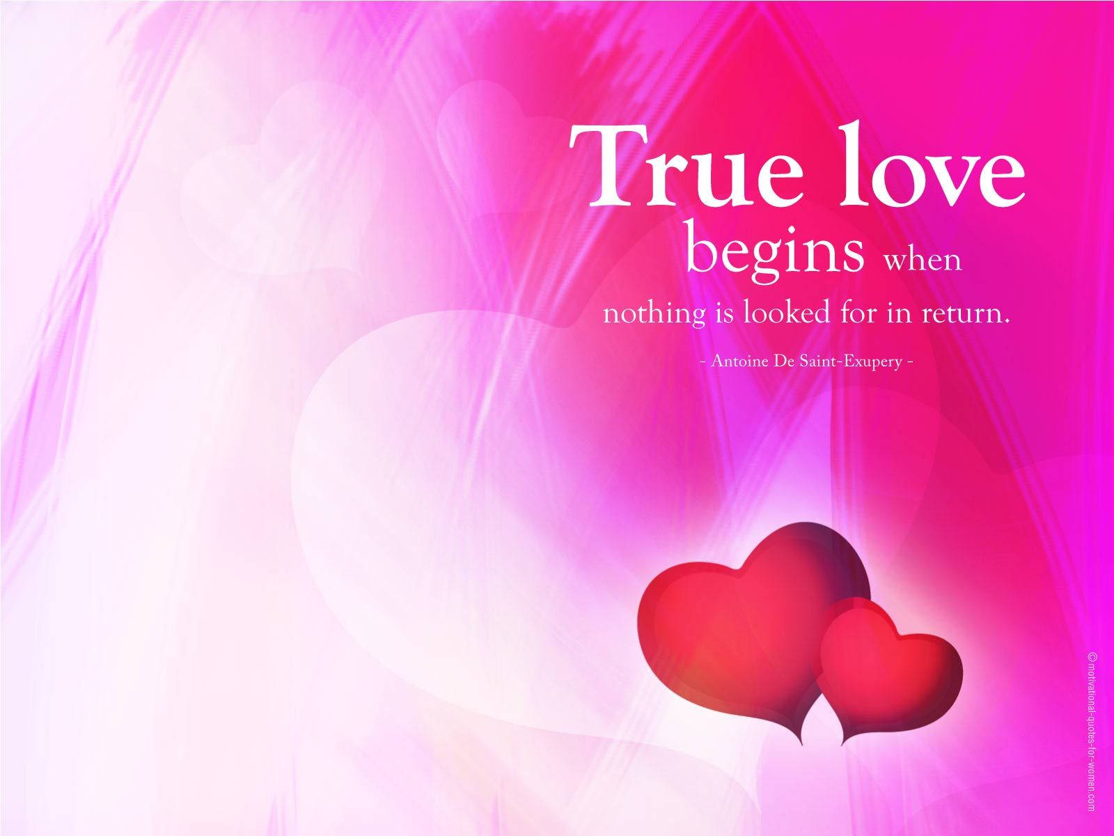 Love Quotes 桌布 壁紙 — 兩顆光滑的紅色心臟漂浮在閃亮的粉紅色和白色漸變背景上，帶有浪漫的語錄。