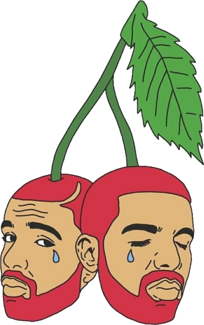 Drake 桌布 壁紙 — 兩顆櫻桃，上面有Drake的臉，每顆都在黑色背景上流淚。