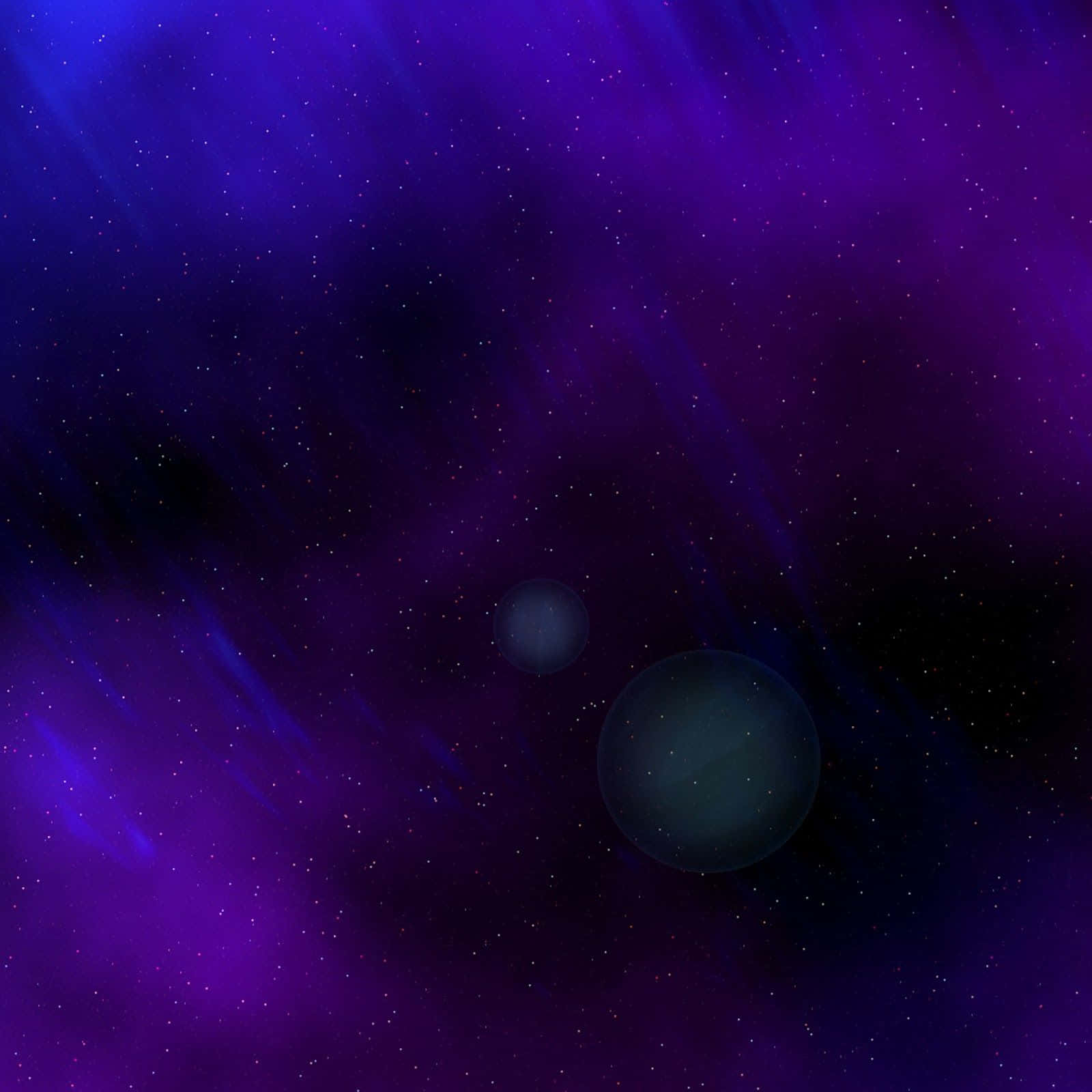 桌布 壁紙 — 兩顆發光的行星在充滿閃爍星星的鮮豔紫色星雲中漂流。