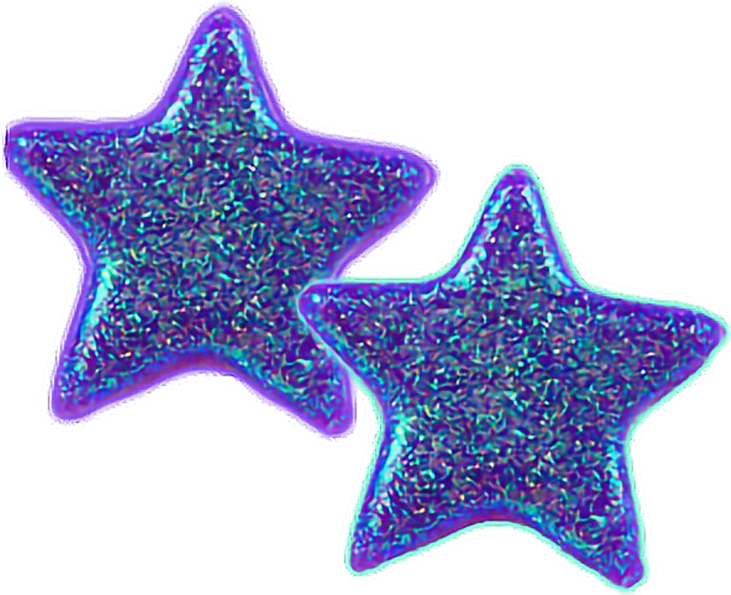 Stars 桌布 壁紙 — 兩顆閃閃發光的紫色和藍色星星，帶有發光輪廓，漂浮在純黑色背景上。