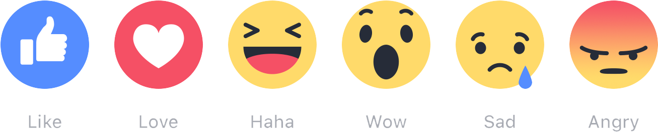 哇 桌布 壁紙 — 六個彩色表情符號圖標，在黑色背景上代表 like、love、haha、wow、sad 和 angry 情緒。