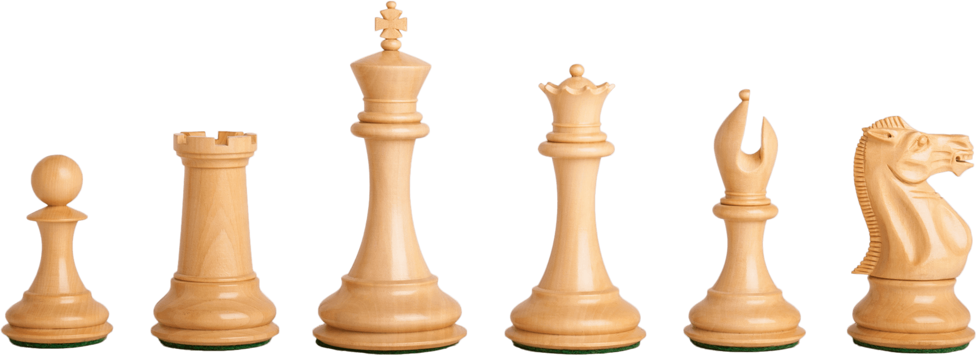 西洋棋 桌布 壁紙 — 六個淺色木製西洋棋棋子排成一排，背景為鮮明的黑色。
