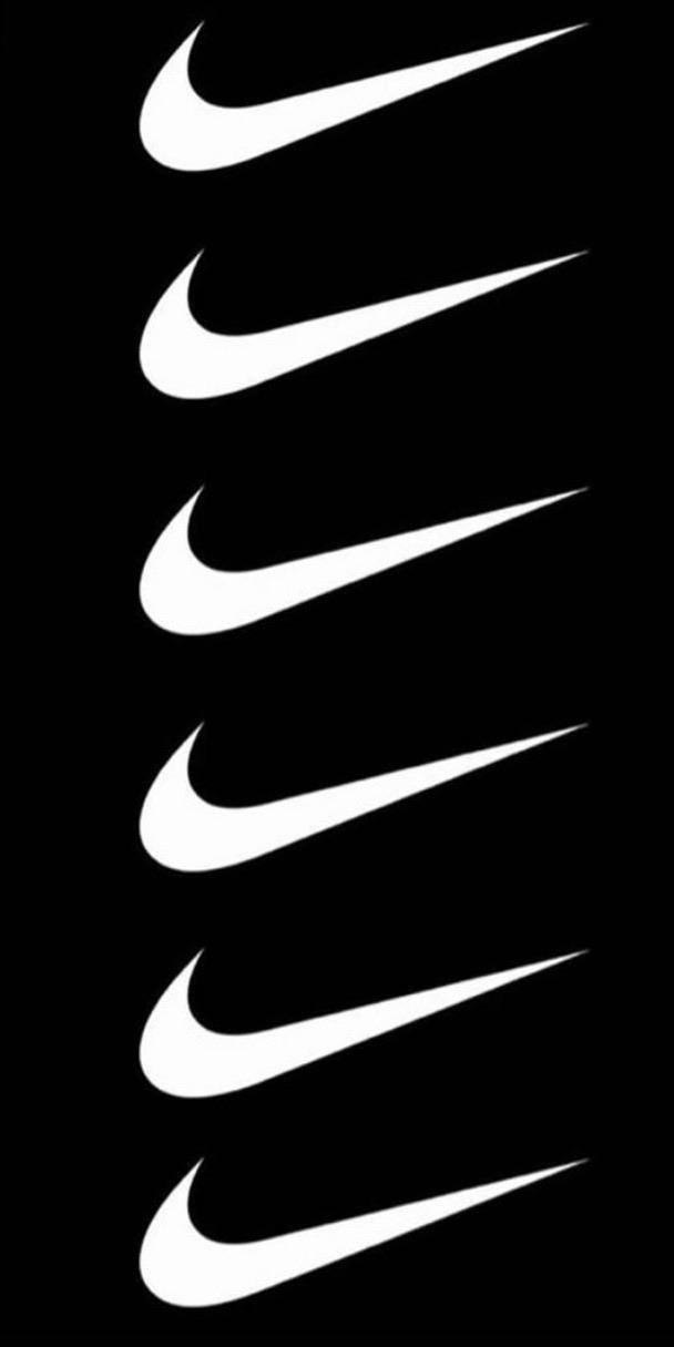 Swoosh 桌布 壁紙 — 六個白色Nike Swoosh標誌垂直排列在純黑色背景上。