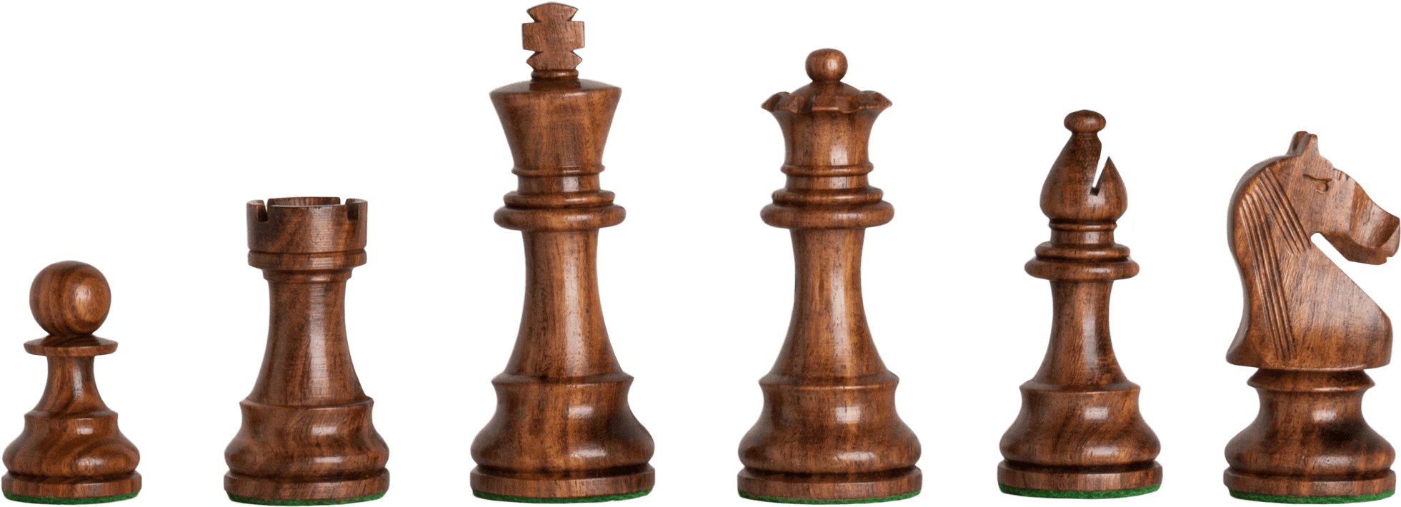 西洋棋 桌布 壁紙 — 六個經典木製西洋棋棋子排列成一排，背景為純黑色。