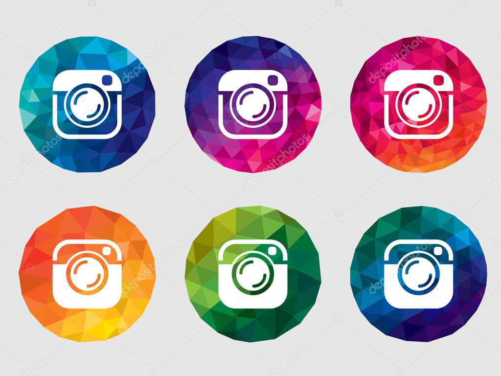 Logo Design 桌布 壁紙 — 六個色彩繽紛的幾何Instagram圖示排列在淺灰色背景上的兩行中。