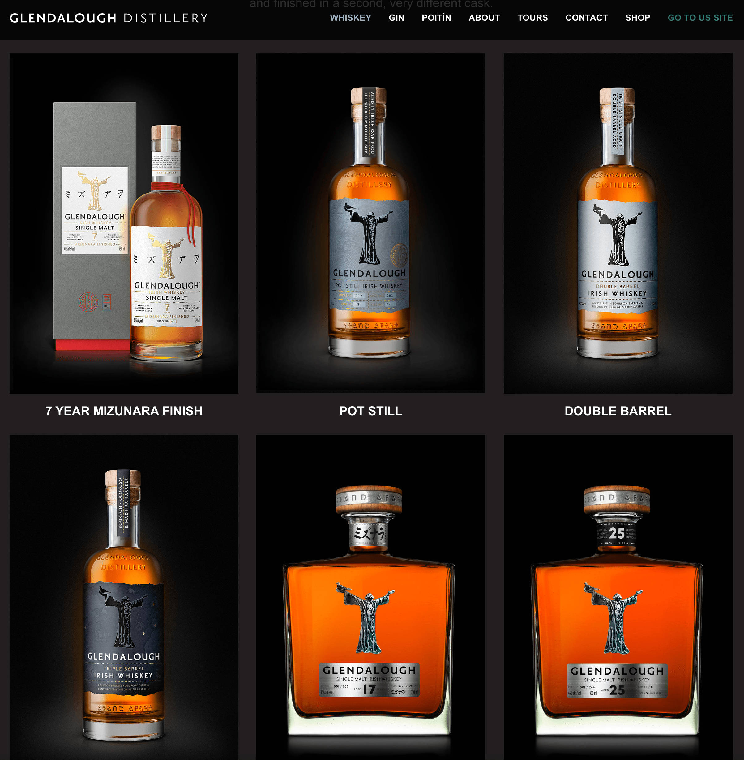 Whiskey 桌布 壁紙 — 六瓶格倫達洛威士忌，裝有琥珀色液體和銀色標籤，背景為黑色。