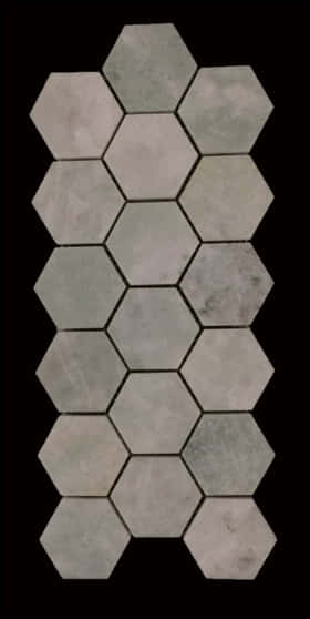 Geometric Shapes 桌布 壁紙 — 六角形灰色石磚垂直排列在純黑色背景上。
