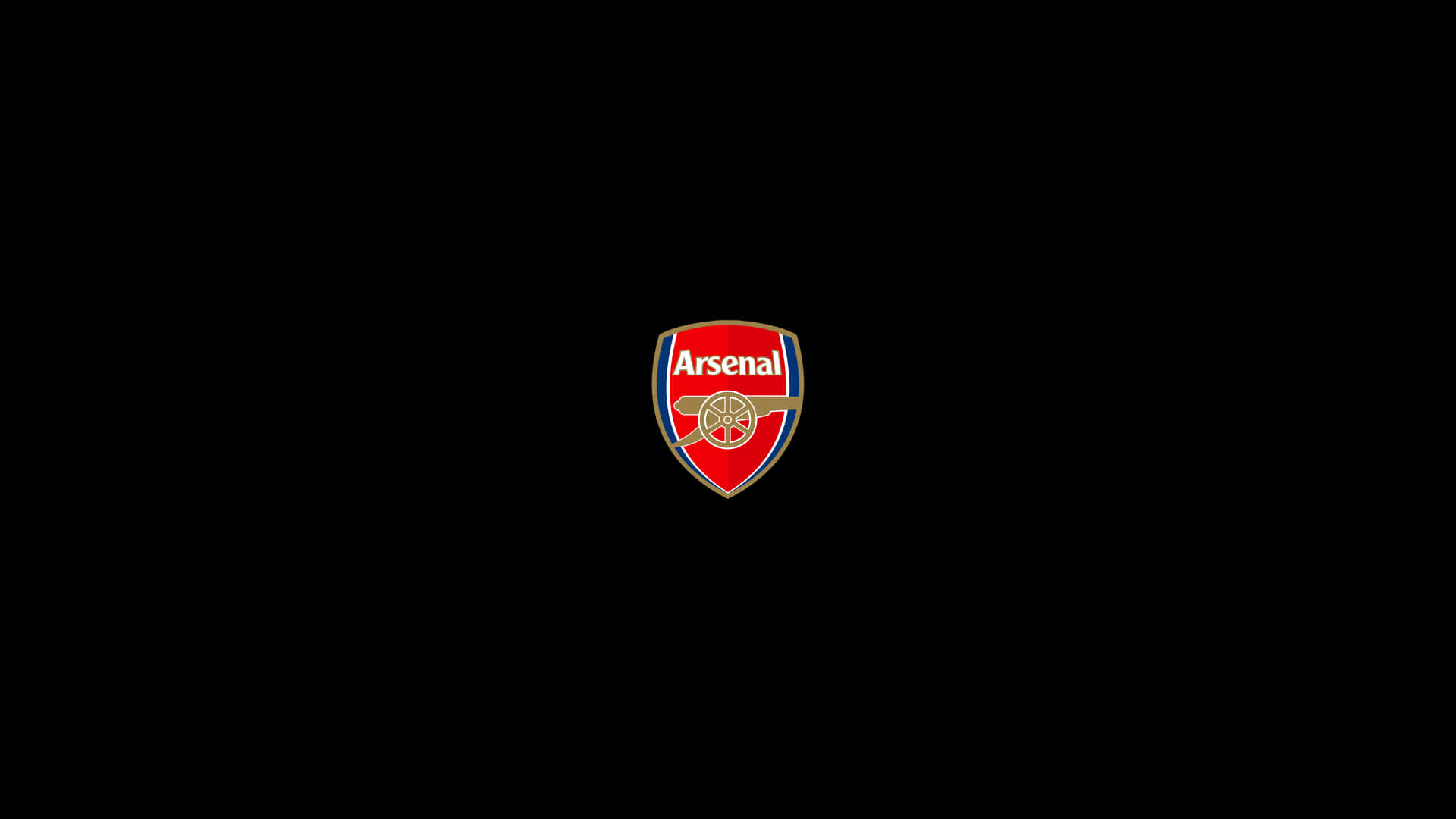 Arsenal FC Minimal Black Wallpaper 壁紙 — 兵工廠足球俱樂部徽章居中於純黑色背景上，帶有鮮明的紅、金、白色細節。