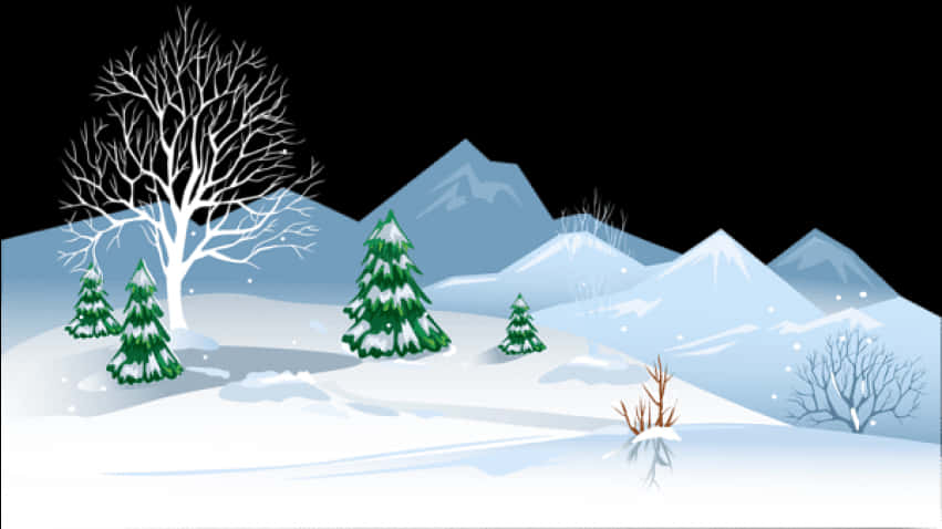 冬季雪景與樹木和山脈 壁紙