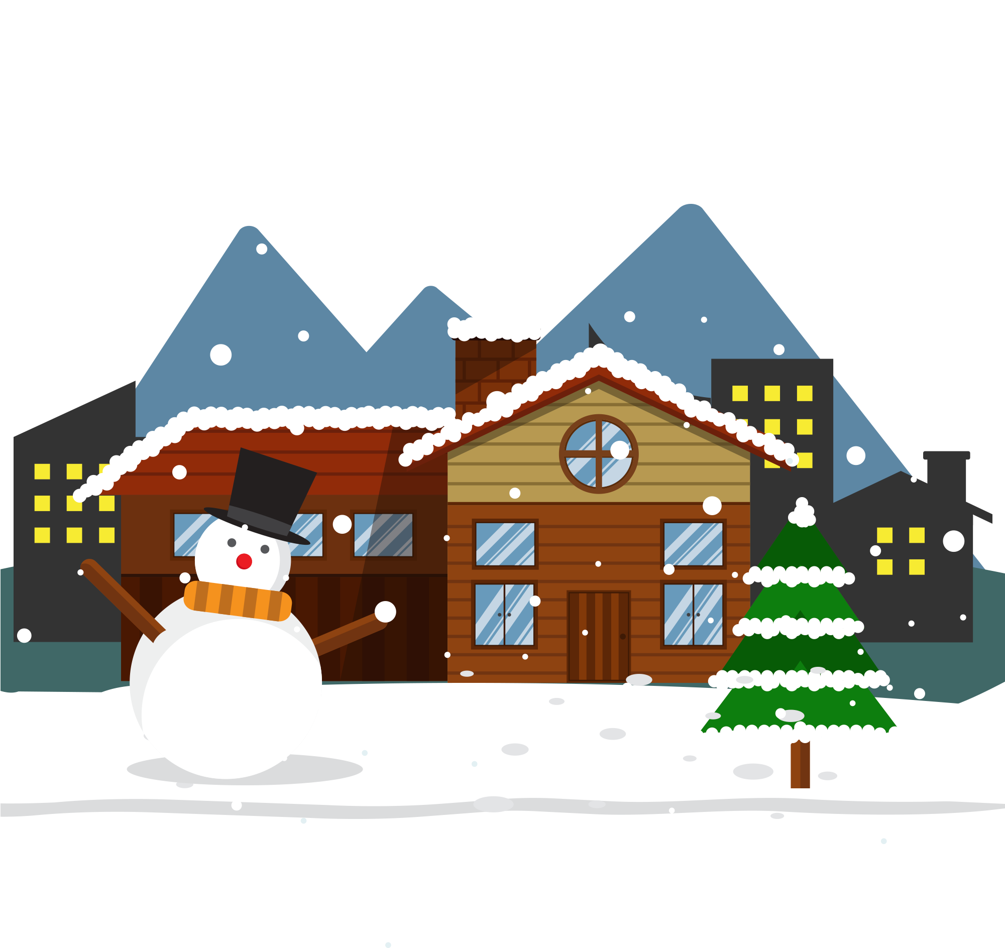 冬季雪景與雪人及小屋 壁紙