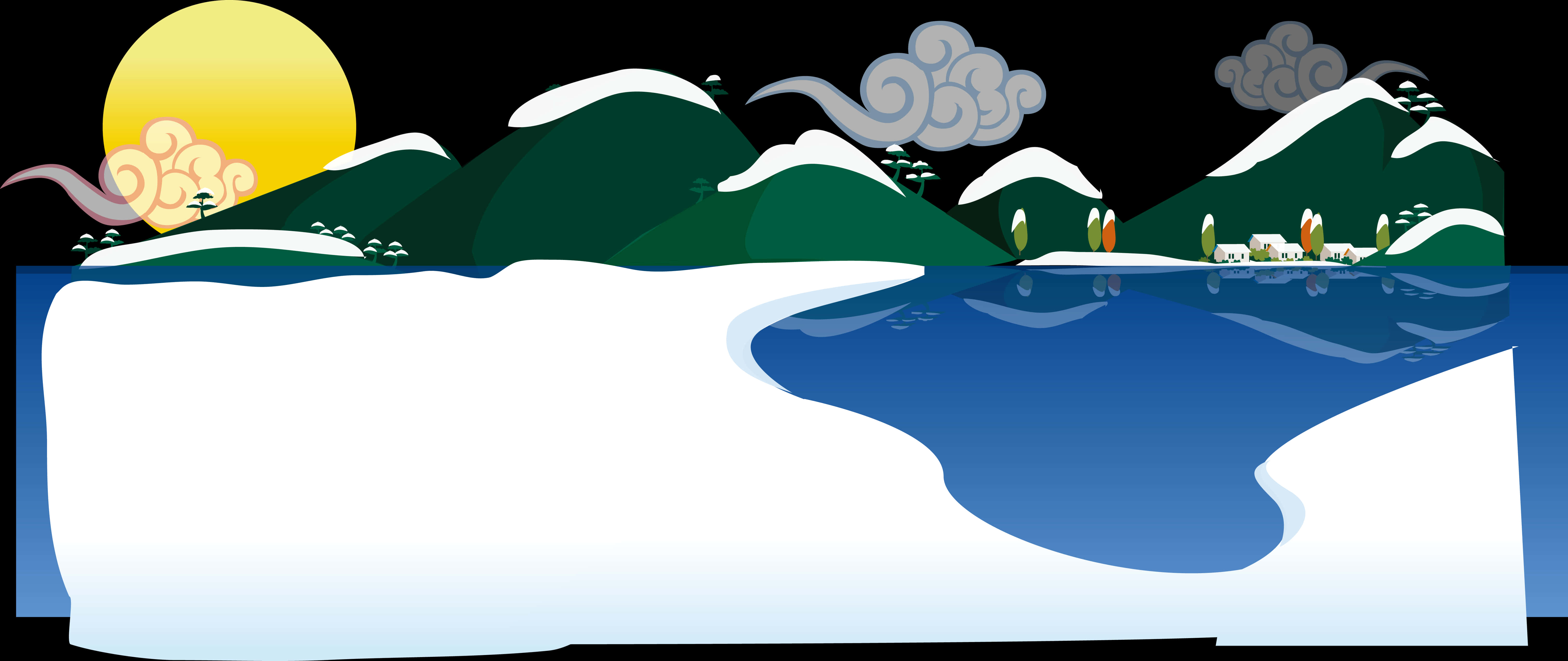 冬季風景：雪山與湖泊 壁紙