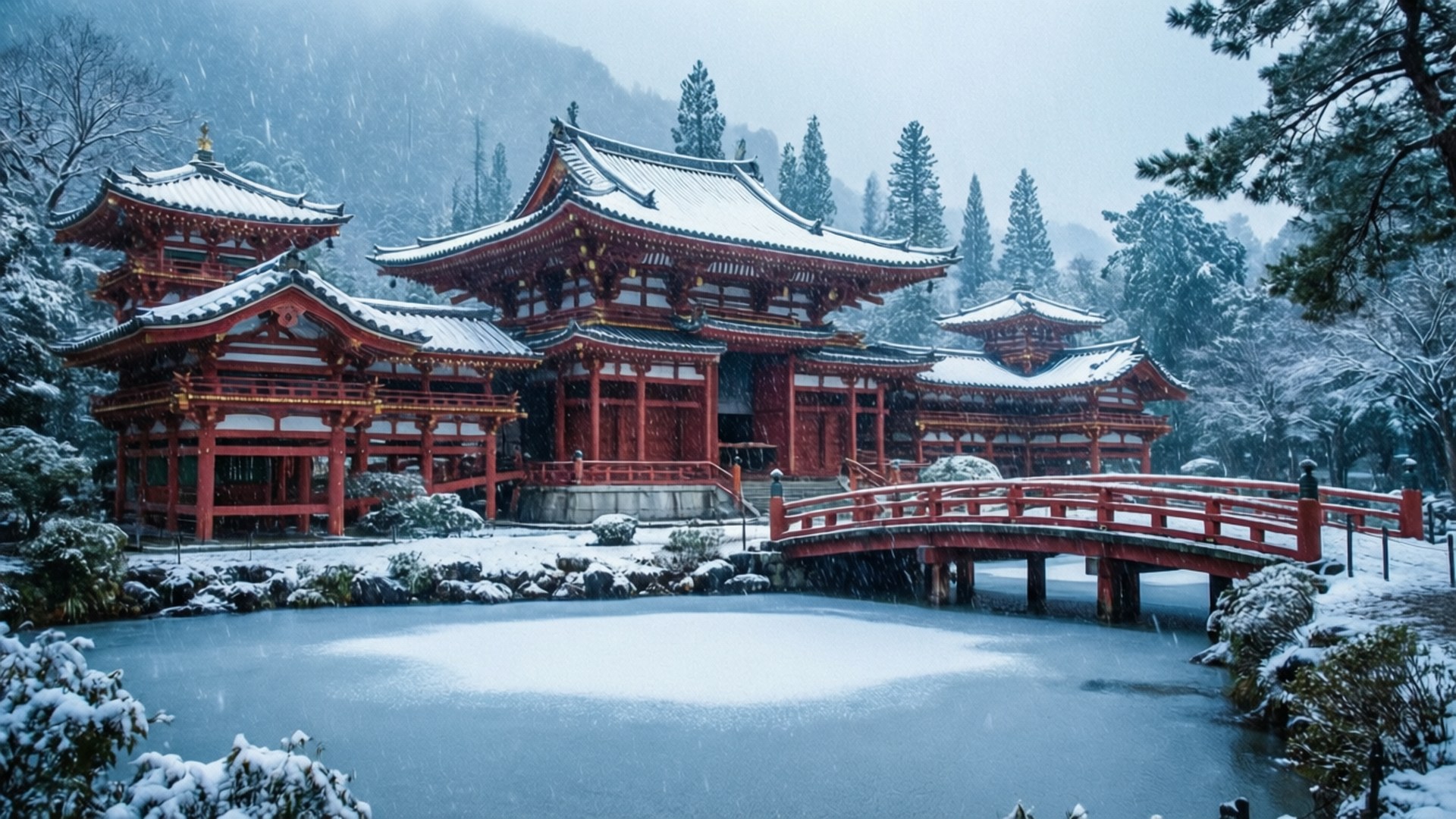 冬日寺廟靜謐 壁紙