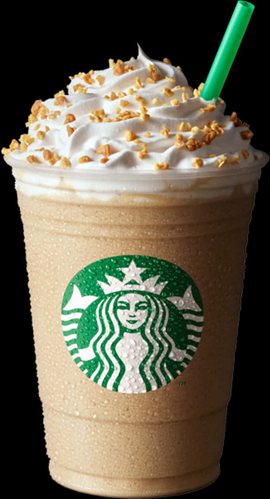 Starbucks Coffee 桌布 壁紙 — 冰凍星巴克星冰樂，上面加上鮮奶油和餅乾碎，背景為黑色。