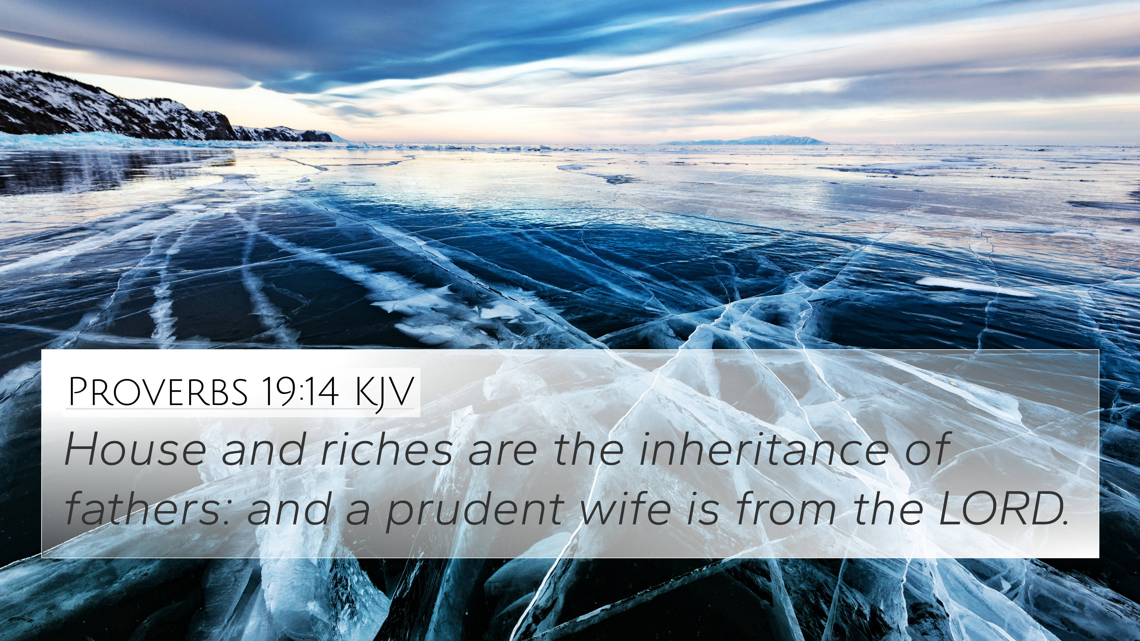 Bible Quotes 桌布 壁紙 — 冰凍的湖泊，冰面裂開，在戲劇性的暮色天空下，遠處有雪崖。