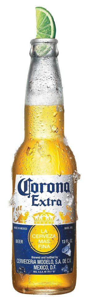 corona 桌布 壁紙 — 冰涼的Corona Extra啤酒瓶閃爍著冷凝水珠，瓶頸上裝飾著一片萊姆。