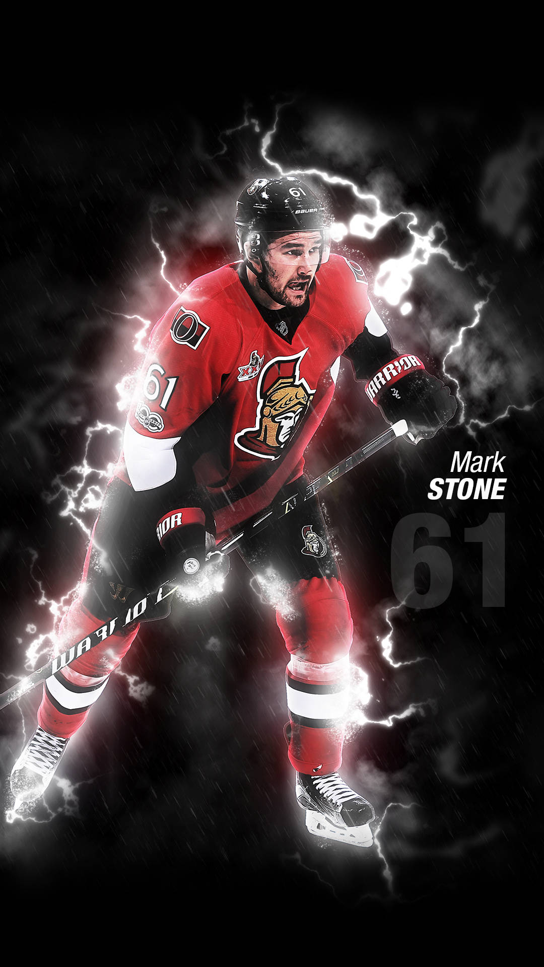 hockey 桌布 壁紙 — 冰球運動員 Mark Stone 身穿紅色渥太華參議員隊球衣，以電能般的能量衝破暴風閃電。