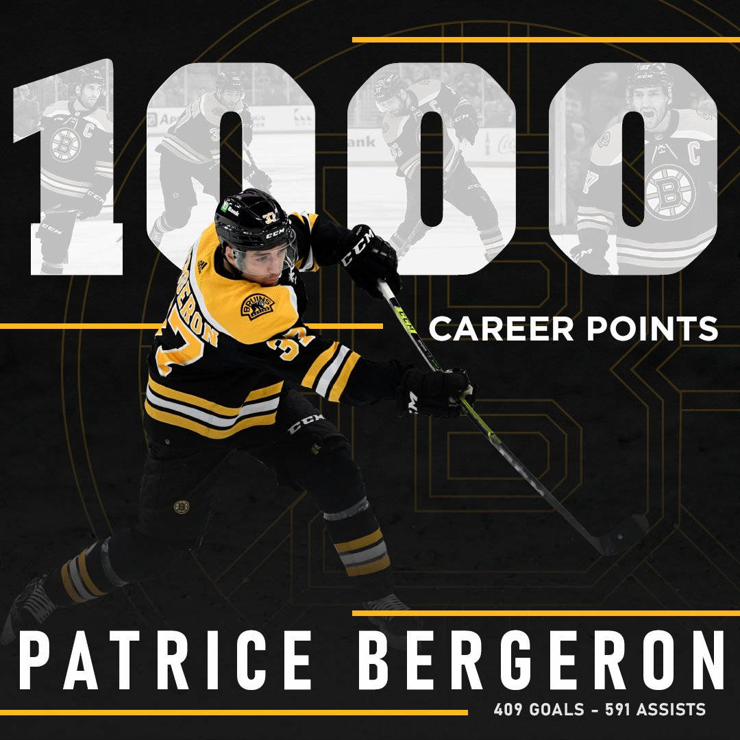 運動 桌布 壁紙 — 冰球運動員 Patrice Bergeron 身穿波士頓棕熊隊球衣，以大膽的圖形設計慶祝職業生涯 1000 分。
