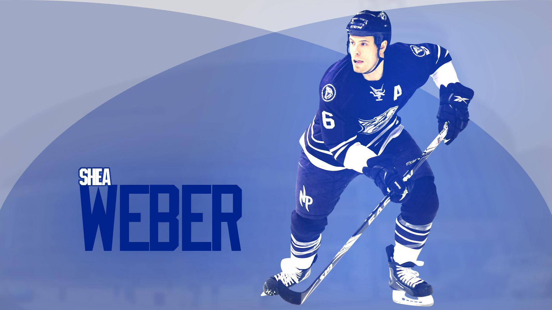 運動 桌布 壁紙 — 冰球運動員 Shea Weber 身穿藍色制服，在抽象藍色背景上持桿滑冰。