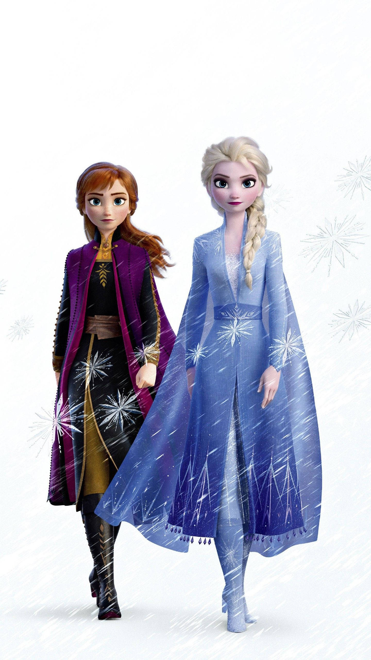 冰雪奇緣2 桌布 壁紙 — 《冰雪奇緣》中的安娜和艾莎在雪花紛飛的雪景中並肩而行。