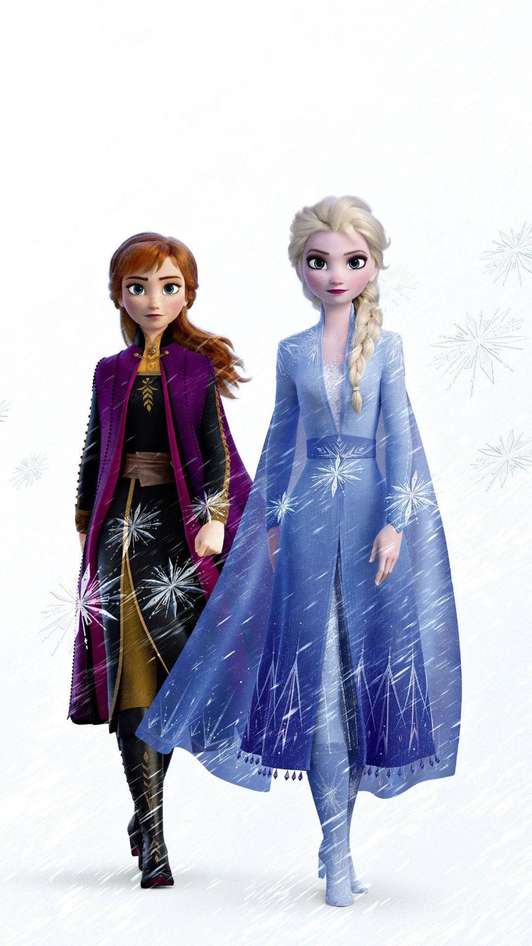 冰雪奇緣2 桌布 壁紙 — 《冰雪奇緣》的安娜和艾莎在雪花紛飛的雪景中並肩而行。