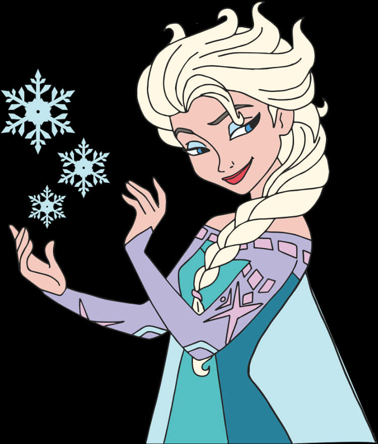 艾莎 桌布 壁紙 — 《冰雪奇緣》的艾莎在黑色背景前微笑，雙手召喚出閃閃發光的雪花。