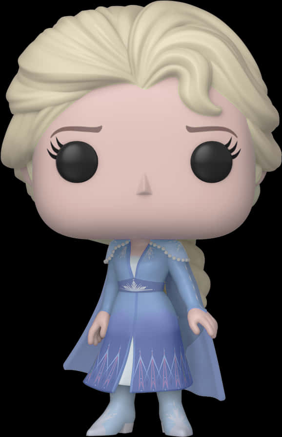 艾莎 桌布 壁紙 — 《冰雪奇緣》艾莎的Funko Pop公仔，身穿冰藍色長裙，金色辮子，黑色背景。