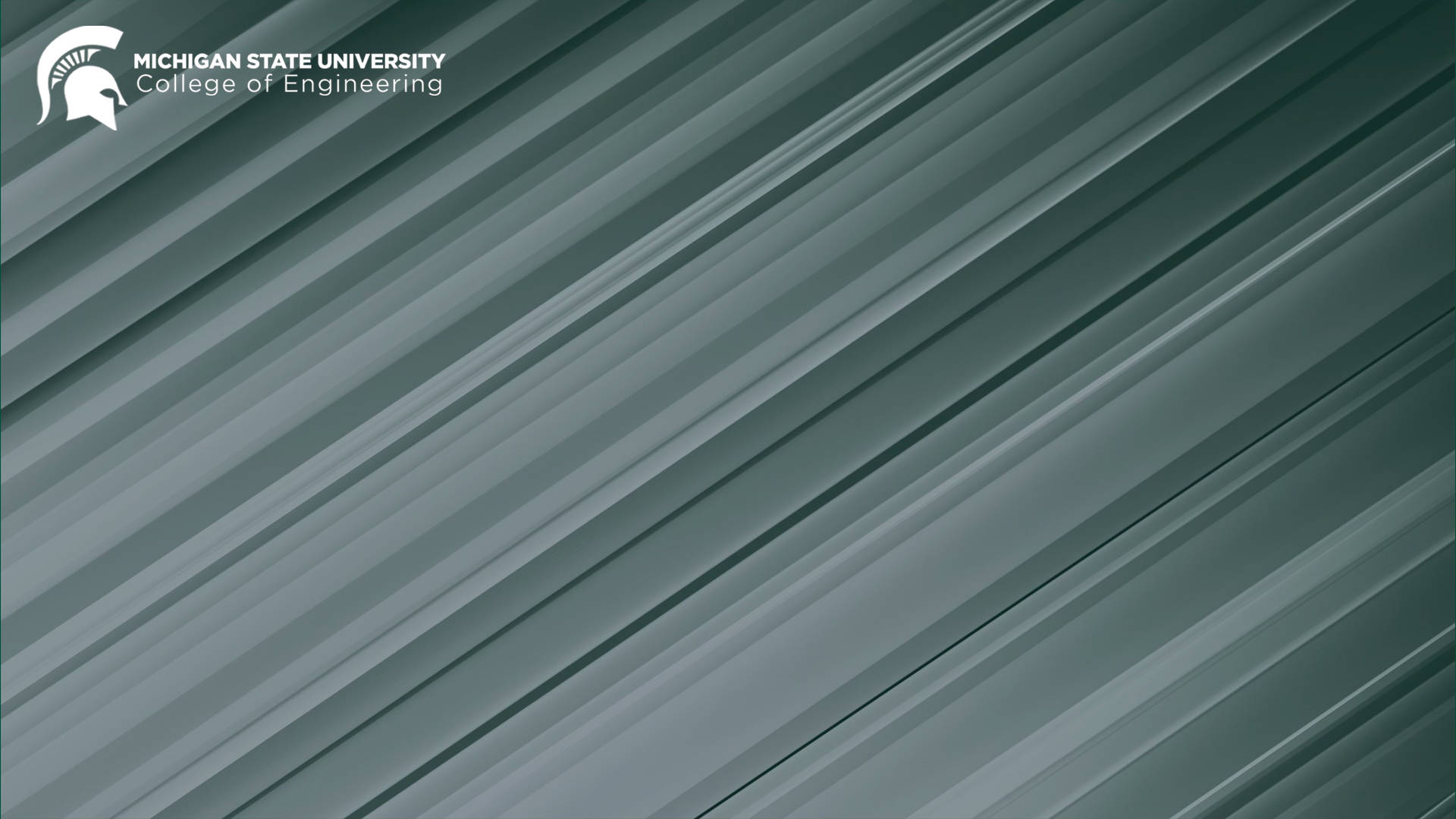 Michigan State Spartans 桌布 壁紙 — 冷灰色調的對角金屬條紋形成時尚的抽象背景，左上角有密西根州立大學工程學院的標誌。