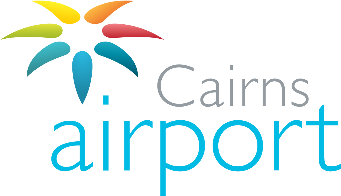 Airport 桌布 壁紙 — 凱恩斯機場標誌，黑色背景上帶有色彩繽紛的熱帶葉子設計。