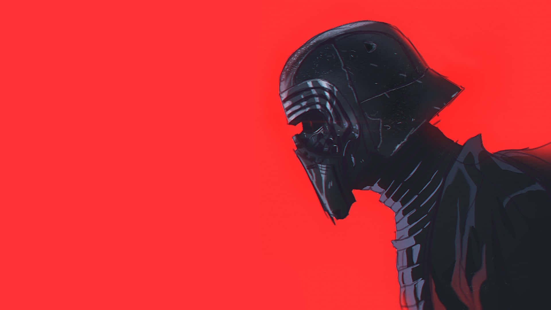 The First Order 桌布 壁紙 — 凱羅·忍戴著黑色頭盔，在鮮紅色背景上呈現出威脅性的剪影。