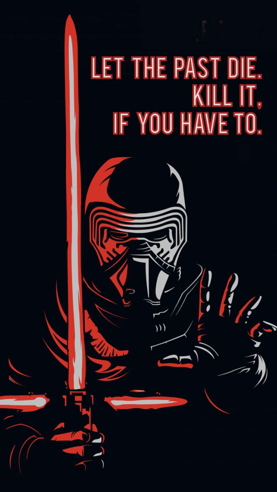Star Wars Phone 桌布 壁紙 — 凱羅·忍手持紅色光劍的風格化插圖，帶有強烈的紅黑對比及上方勵志文字。