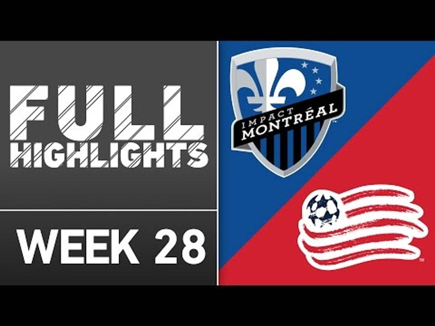 足球 桌布 壁紙 — 分割畫面圖形，顯示「FULL HIGHLIGHTS WEEK 28」文字及足球隊標誌，背景為灰藍色和紅色。