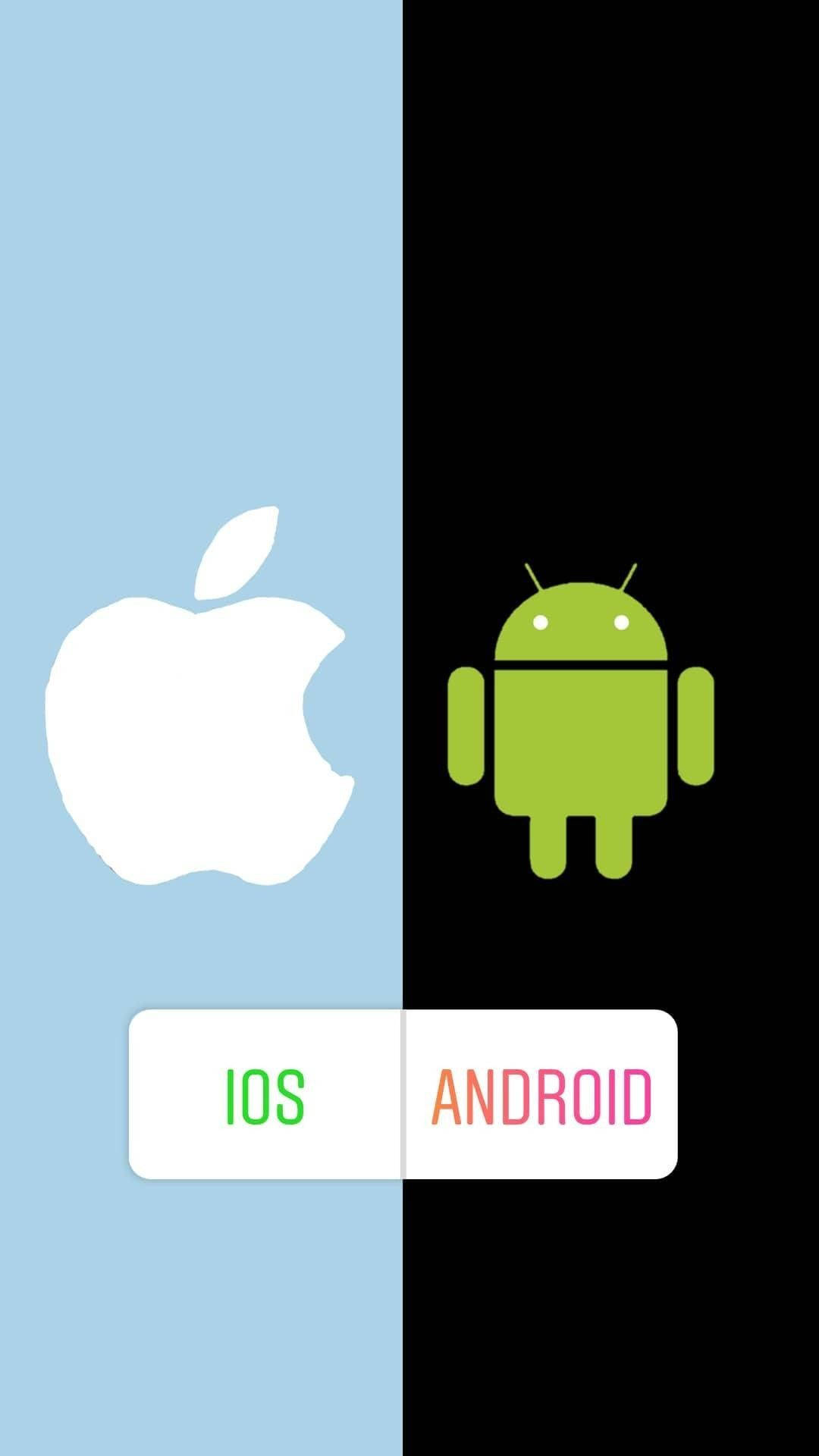 Android Developer 桌布 壁紙 — 分割畫面桌布，左邊藍色顯示Apple標誌，右邊黑色顯示Android機器人及文字標籤。