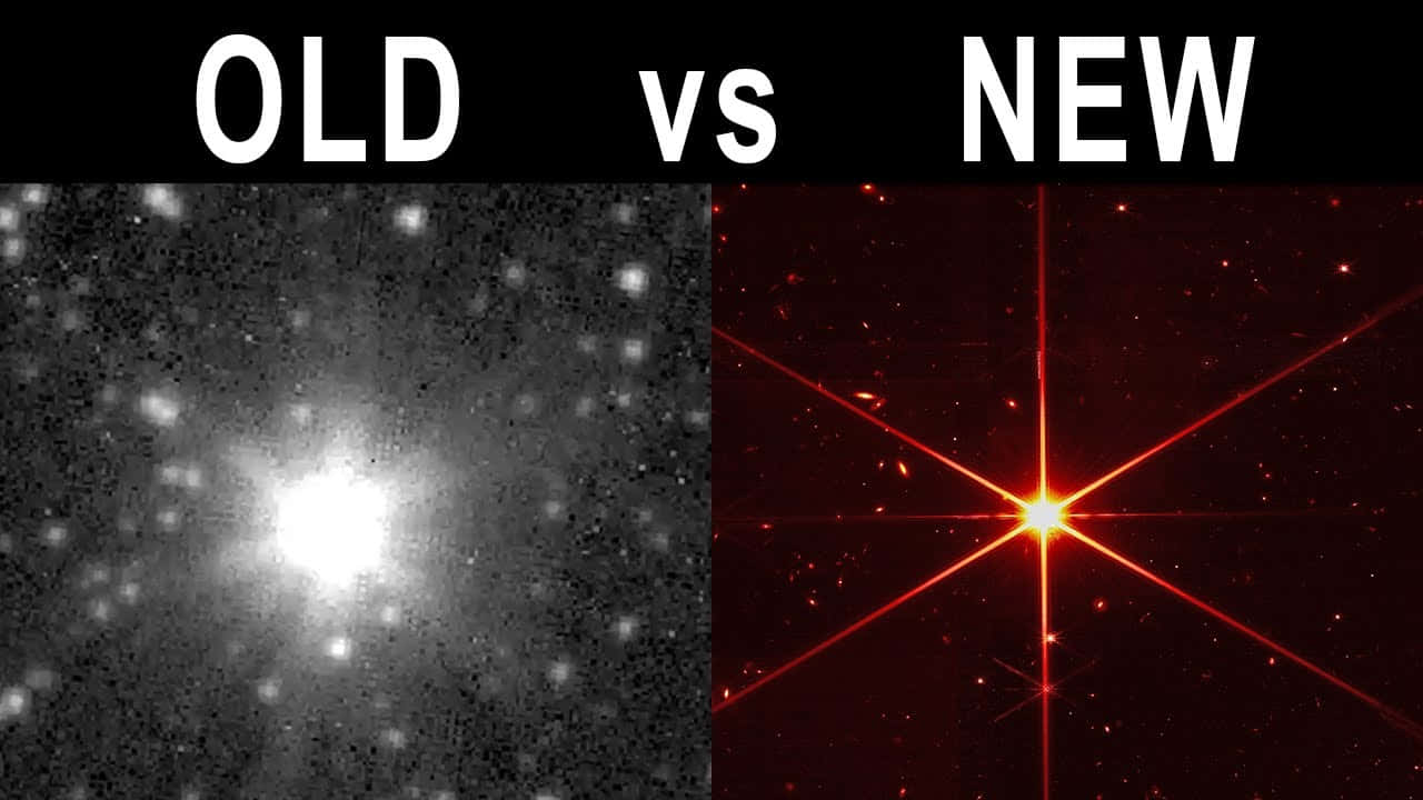 Stars 桌布 壁紙 — 分割畫面比較舊式粗糙黑白星場與帶有鏡頭光暈的新鮮鮮豔紅色星爆。
