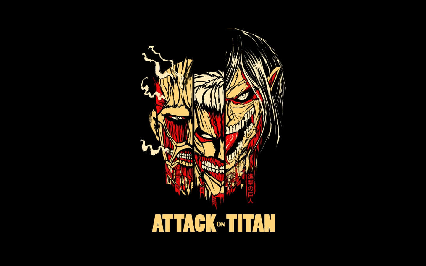 Attack On Titan The Final Season 桌布 壁紙 — 分裂面孔的動漫巨人，張嘴尖叫，露出尖牙，黑色背景配上黃色標題文字。