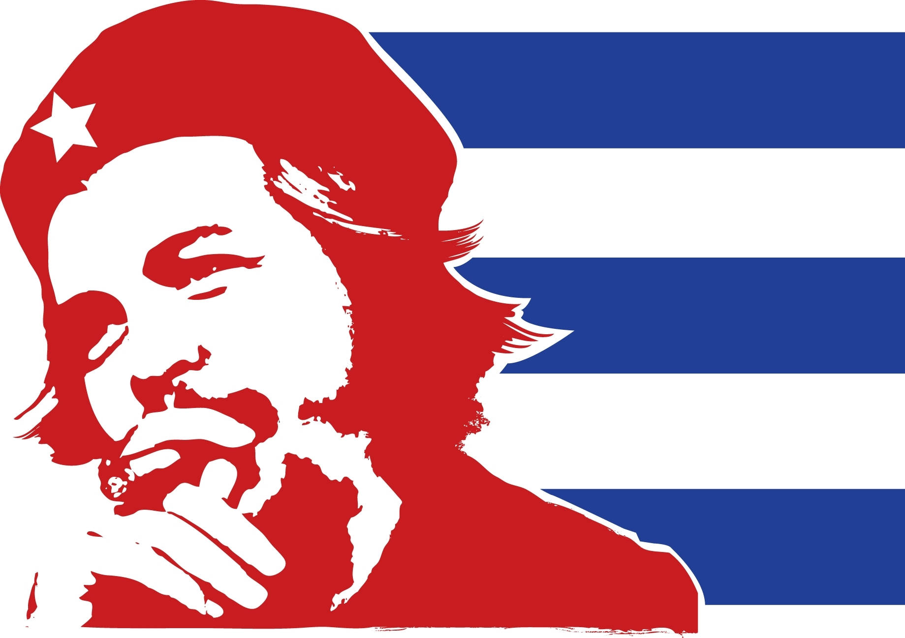 Cuban 桌布 壁紙 — 切·格瓦拉在藍白條紋背景上抽雪茄的大膽紅色剪影。