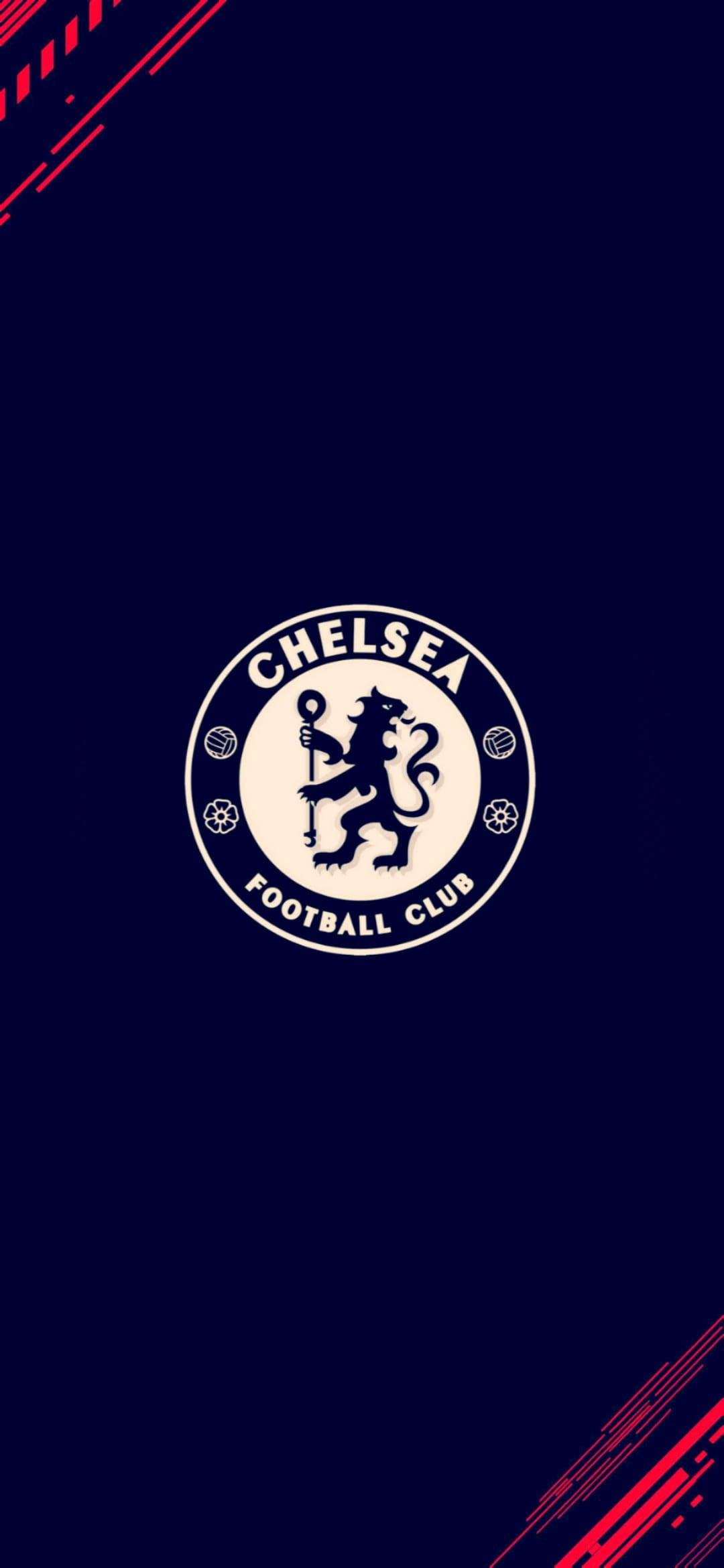 chelsea fc logo 桌布 壁紙 — 切爾西足球俱樂部徽章居中於深藍色背景，角落有紅色對角條紋。