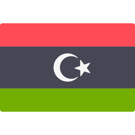 Libya 桌布 壁紙 — 利比亞國旗由紅、灰、綠三條橫條組成，灰色條帶中央有白色新月和星星。
