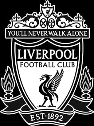 Liverpool Fc 桌布 壁紙 — 利物浦足球俱樂部的黑白徽章，上有利物鳥、火焰和格言 you'll never walk alone。