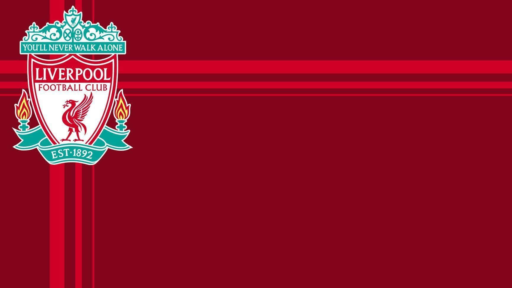 Liverpool Fc Desktop 桌布 壁紙 — 利物浦足球會徽章以紅綠色呈現，背景為帶有橫紋的鮮紅色。