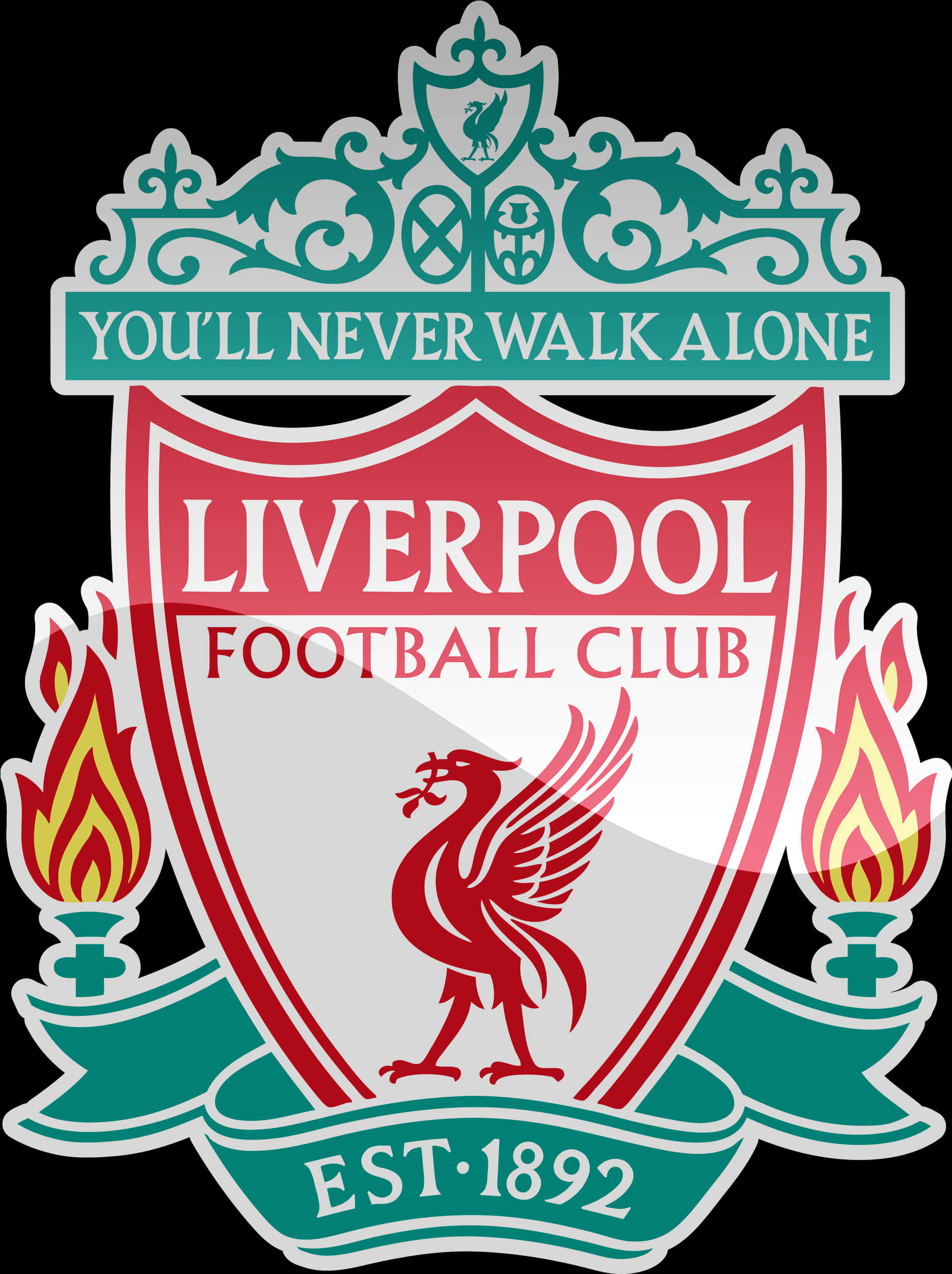 Liverpool Fc 桌布 壁紙 — 利物浦足球會的會徽中央有一隻紅色的利物鳥，盾牌上有火焰和格言 you'll never walk alone。