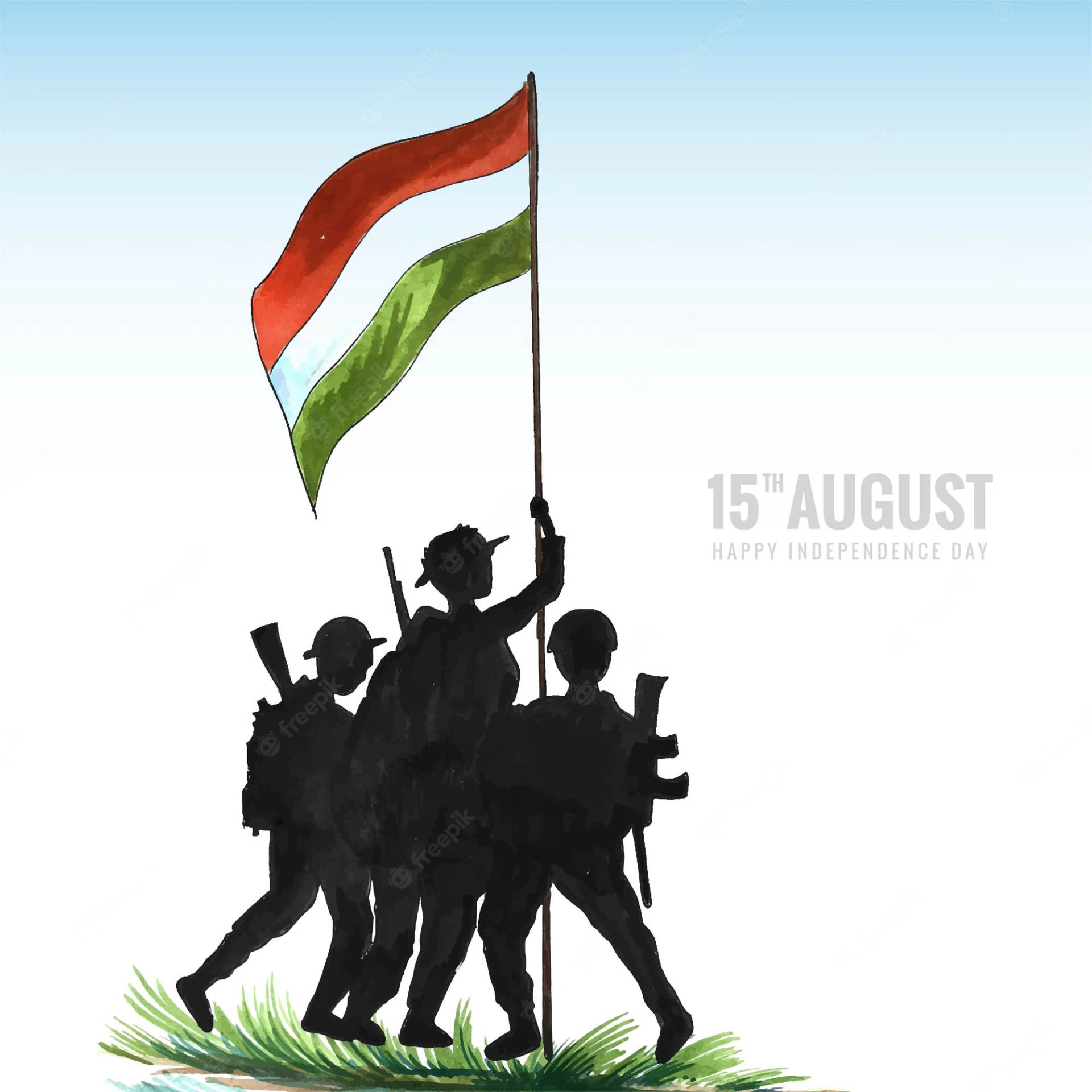 士兵在草地上升起國旗慶祝獨立日。 — 印度軍隊 壁紙