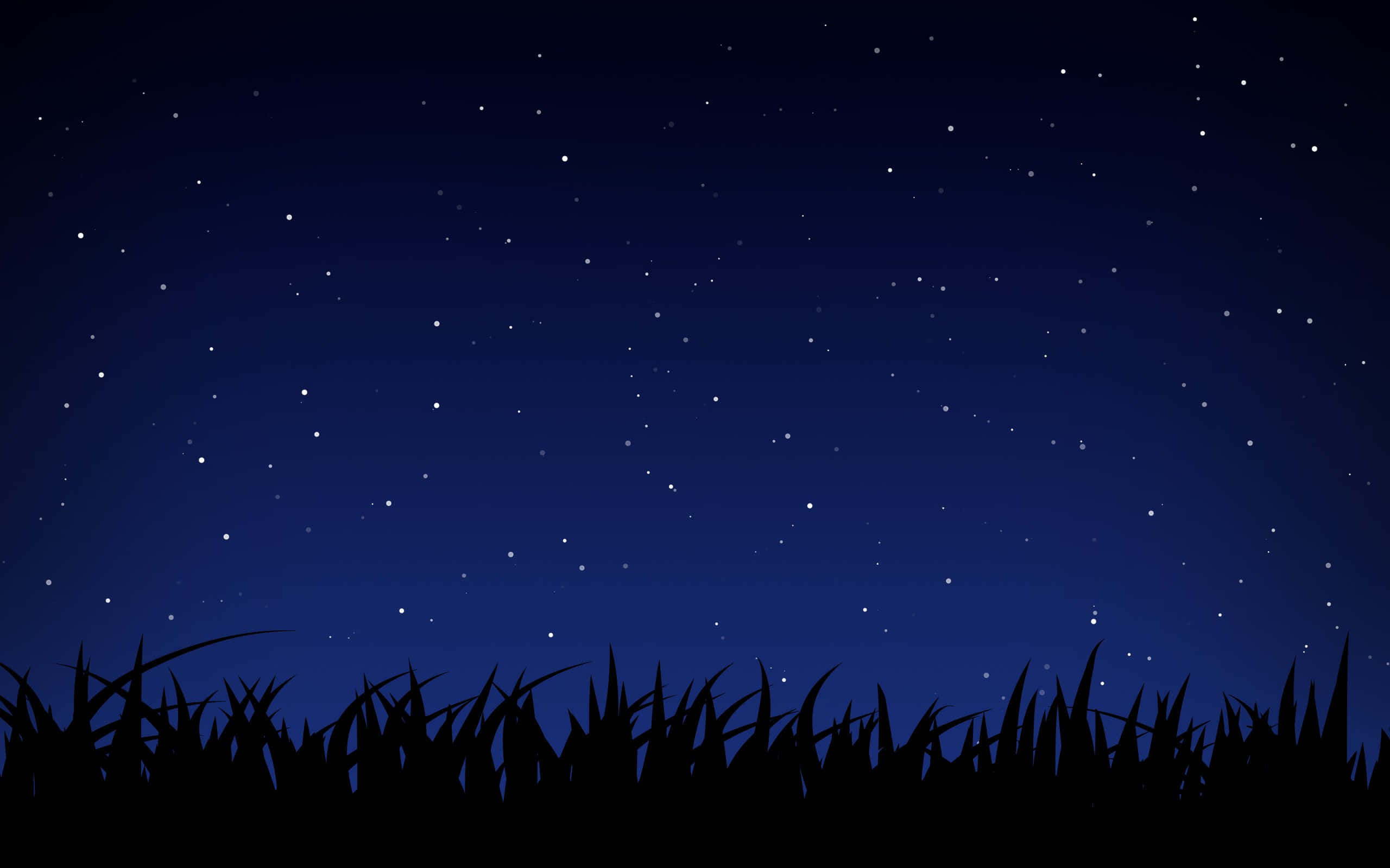 夜空 桌布 壁紙 — 剪影的草葉框住了一片深藍色的夜空，點綴著閃爍的星星。