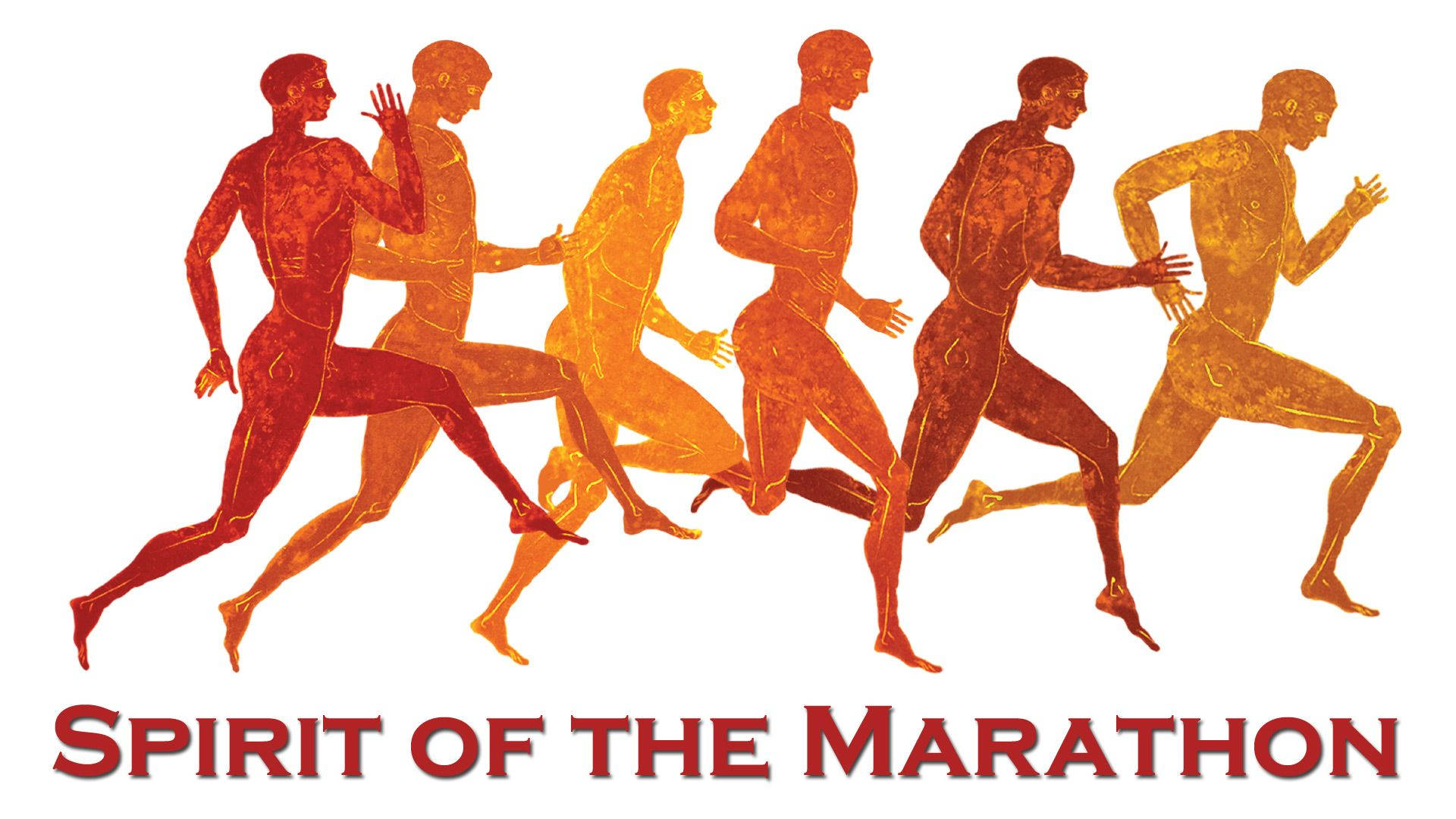 Marathon 桌布 壁紙 — 剪影跑者以橙色漸變色調在白色背景上以動態線條向前邁進，下方有粗體紅色文字。