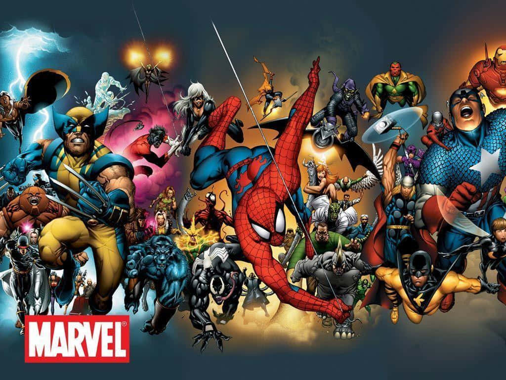 Best Marvel 桌布 壁紙 — 動感Marvel超級英雄與反派以鮮豔漫畫風格碰撞，色彩大膽，姿勢戲劇化。